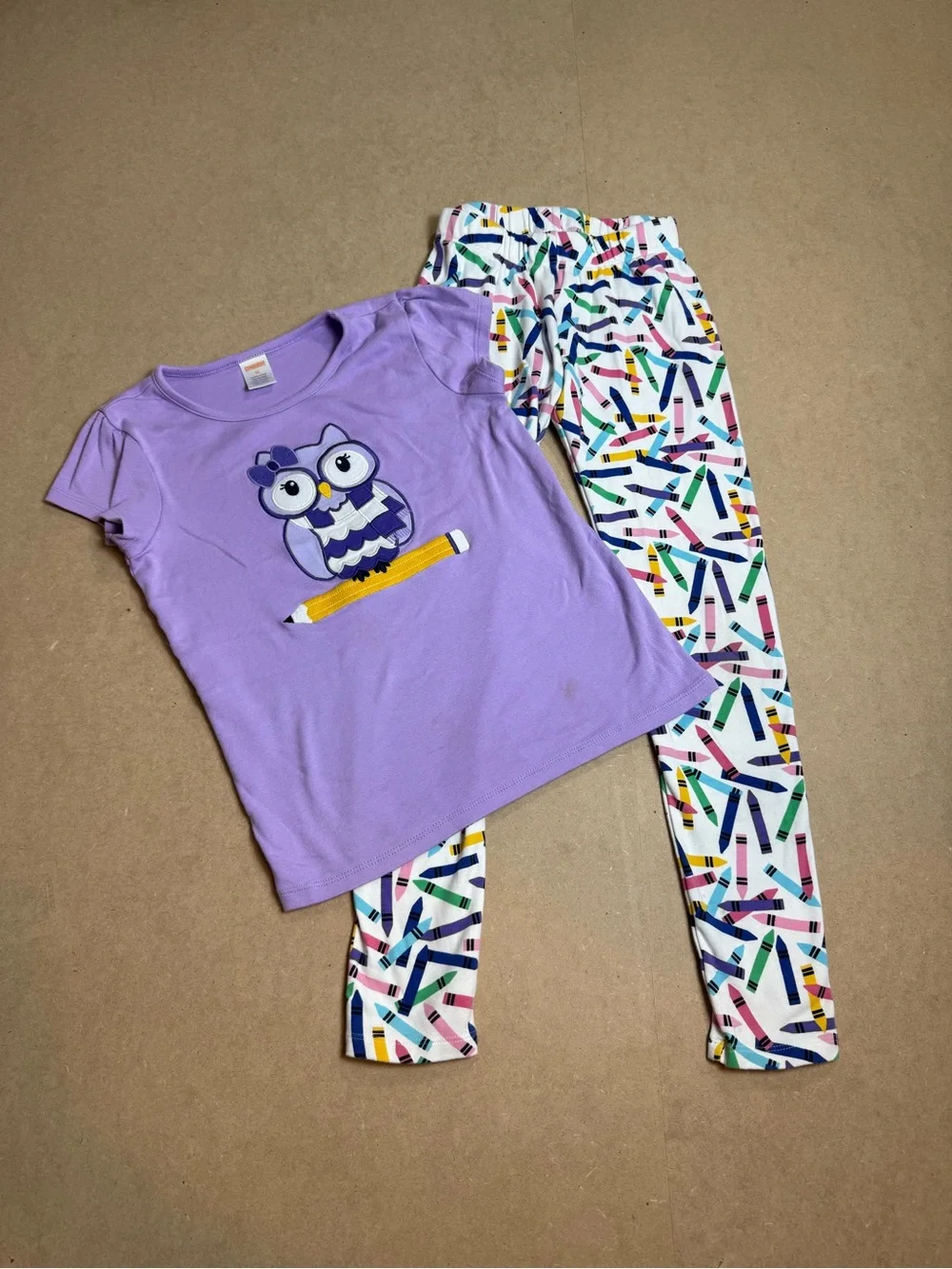 Gymboree Girls Size 10 Back to School Owl Shirt Crayon Leggings Outfit Set